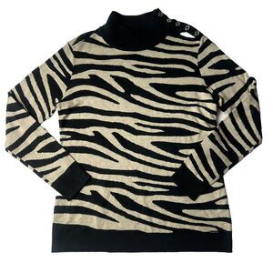 Calvin Klein S Women’s Animal Print Buttons Mock Sweater Black *1 Flaw Pullover